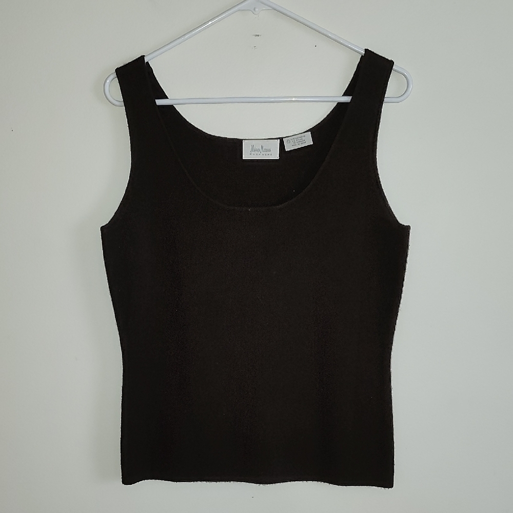 Neiman Marcus Classic Chocolate Brown Sleeveless Top Cashmere Womens Large
